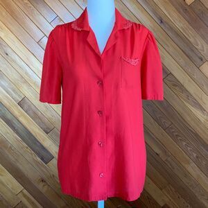 Vintage 70s/80s Red Blouse with Floral Details